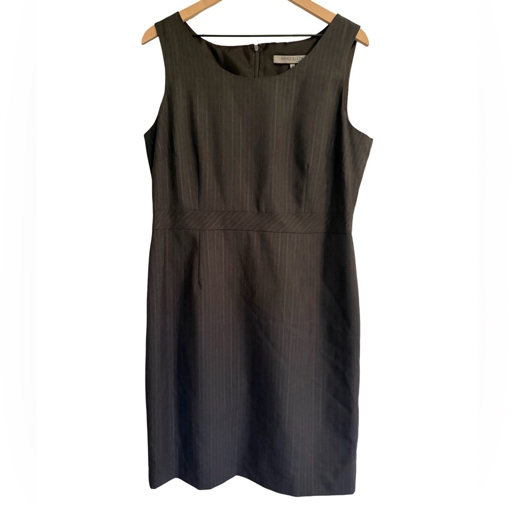 Anne Klein Black Pinstripe Sleeveless Midi Sheath Dress